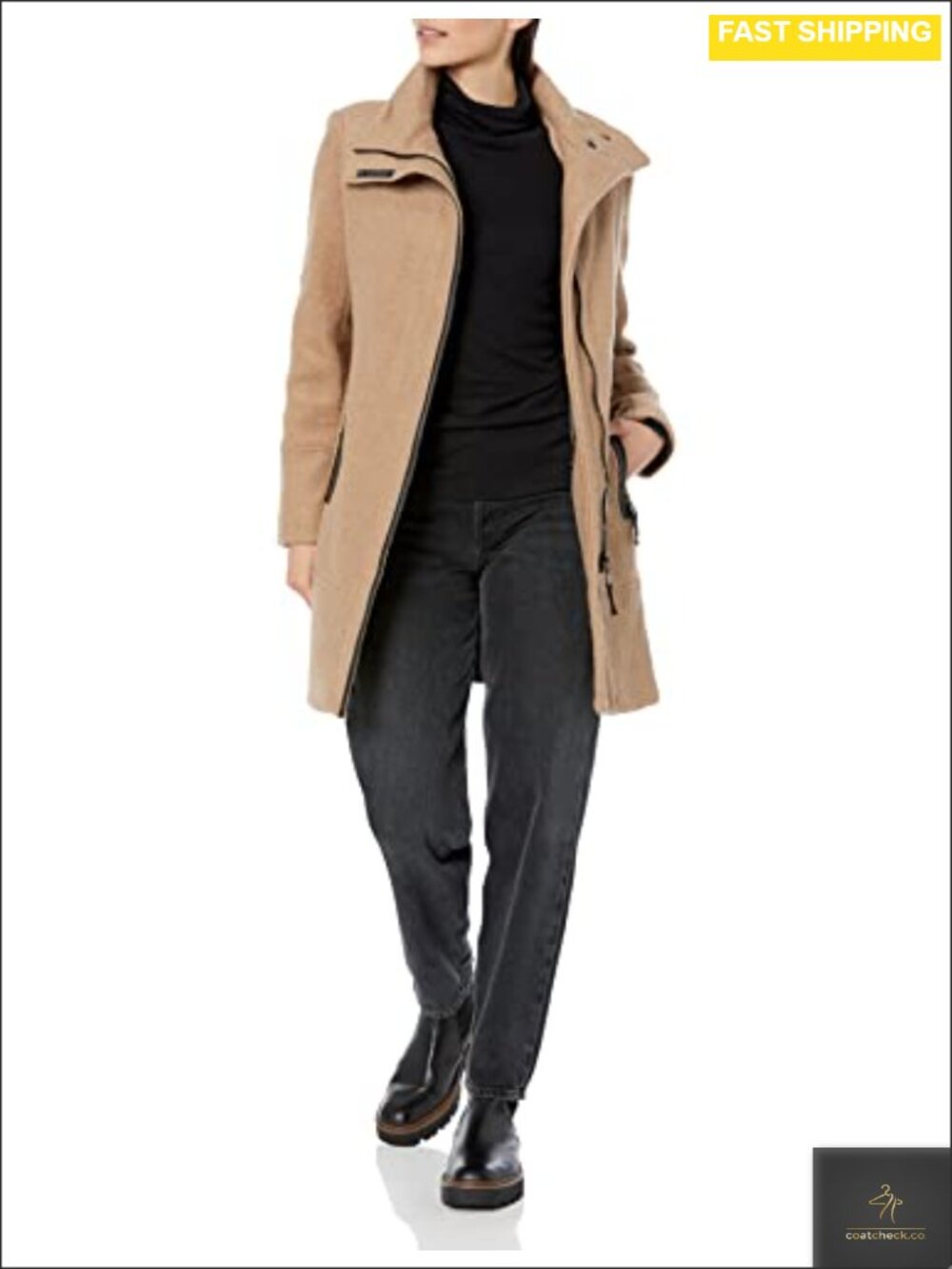 Wool Jacket Snap Bar Neck Tunnel Collar Versatile Layer